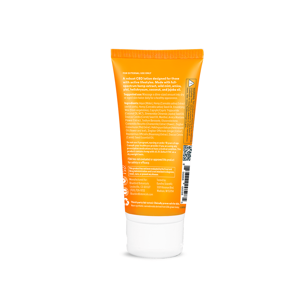 Sport CBD Lotion 6 oz. Back Label Bluebird Botanicals   