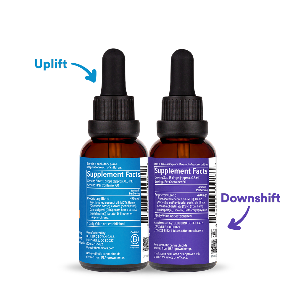 AM/PM CBD Bundle - Uplift + Downshift  Bluebird Botanicals   